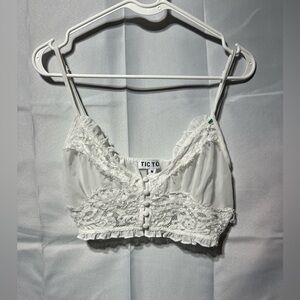 TicToc White Lace Tank with Button Detail